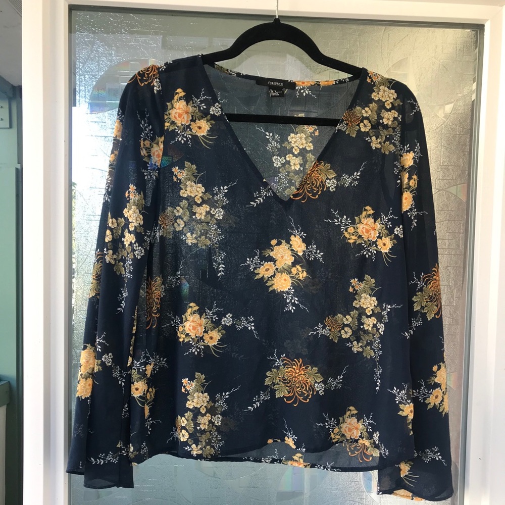 Pretty Navy blue Floral Sheer Chiffon top
